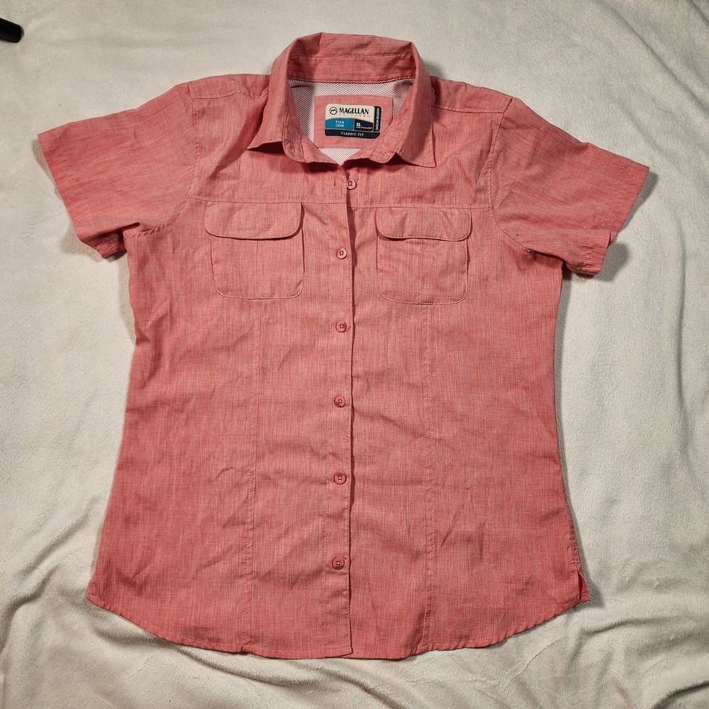 Magellan Outdoors Fish Gear Aransas Pass Coral Short Sleeve Fishing Shirt XL